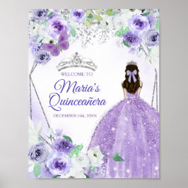 Poster Prata e Vestidos Roxos Quinceañera Coroa Aniversár