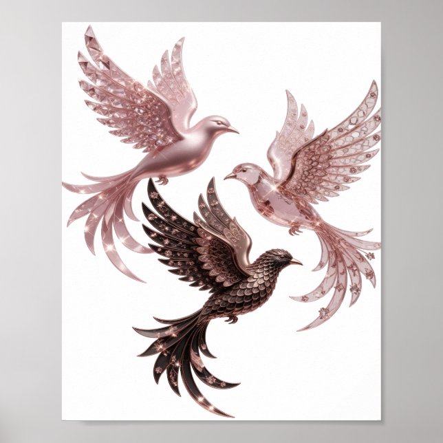 Poster Prata Limpa TRÊS ROSAS OURO PÁSSAROS (Frente)