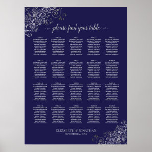 Poster Prata no Gráfico Marinho Azul 20 Casamento Mesa