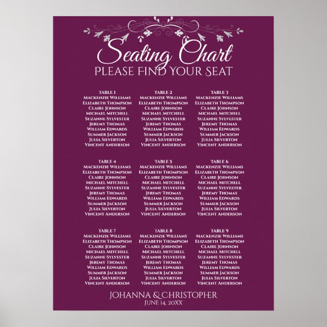 Poster Prata no Quadro 9 Mesa Sentado de Casamento (Frente)