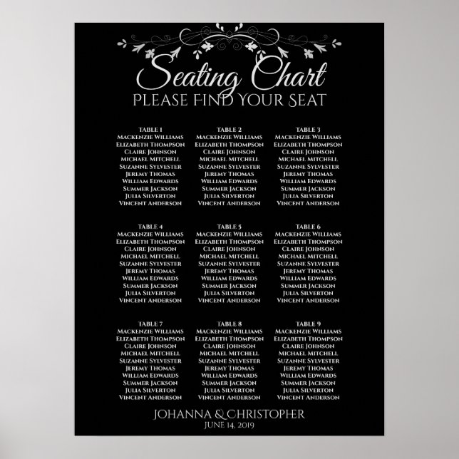 Poster Prata sobre Gráfico de Assentos de Casamento de Me (Frente)