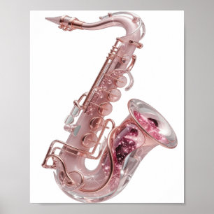 Poster Prateado Marcante SAXOFONE ROSA DOURADO Motivo Art
