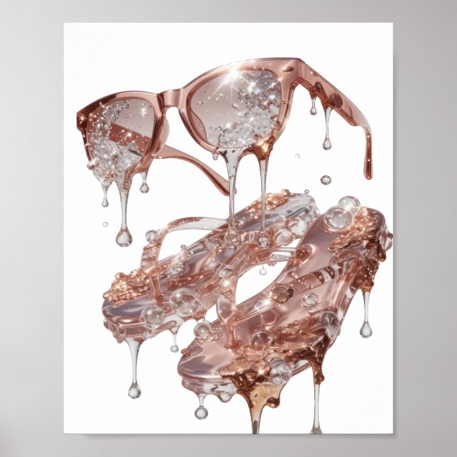 Poster Prateado Moderno GLAMOUR EM OURO ROSA Design Perso (Frente)