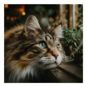 Pôster Prateleira de Madeira para Gato Malhado
