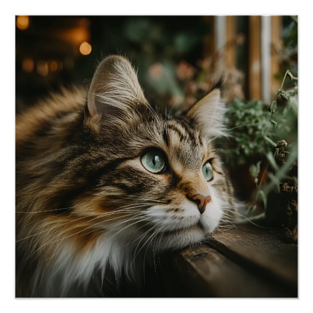 Pôster Prateleira de Madeira para Gato Malhado (Frente)