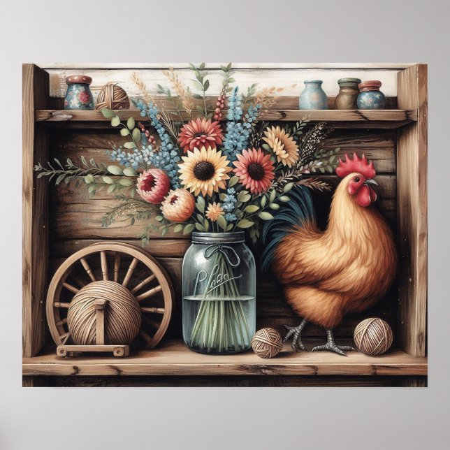 Poster Prateleira primitiva de madeira 4 (Frente)