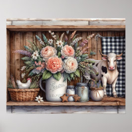 Poster Prateleira primitiva de madeira no campo 5