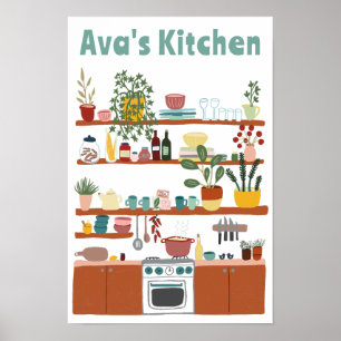 Poster Prateleiras de Cozinha em Cute Nome PERSONALIZADO