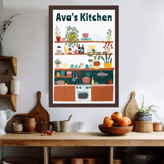 Poster Prateleiras de Cozinha em Cute Nome PERSONALIZADO  (Cute Kitchen Shelves CUSTOM NAME Illustration Art Poster
Wall Art Kitchen Decor )