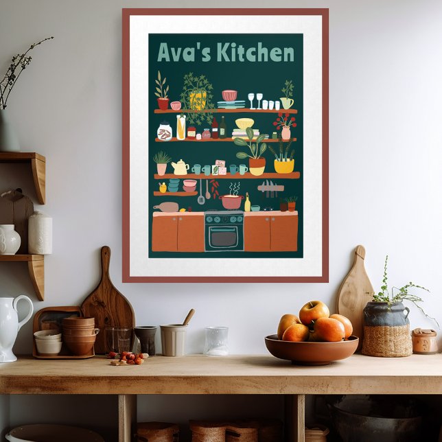 Poster Prateleiras de Cozinha em Cute Nome PERSONALIZADO  (Cute Kitchen Shelves CUSTOM NAME Illustration Art Poster
Wall Art Kitchen Decor)