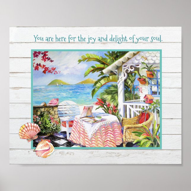 Poster Prateleiras Pintadas de Porch de Cena de Praia e D (Frente)