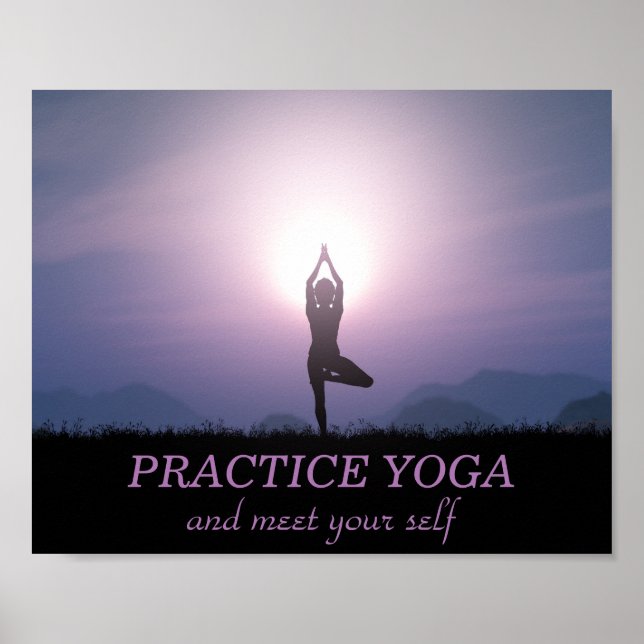 Poster Pratique o Yoga Motivational Cote Roxo Preto (Frente)