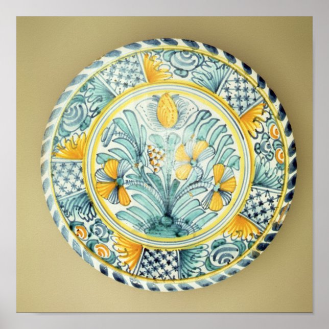 Pôster Prato 'Bluedash' Delftware, cerâmica Lambeth (Frente)
