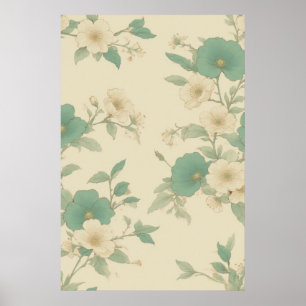 Poster Prato de Pastel Suave e Padrão Floral de Creme