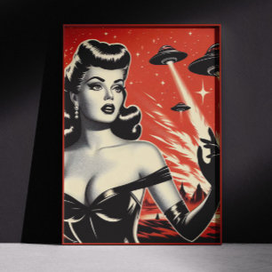 Poster Prato Volante Vintage Pin-up