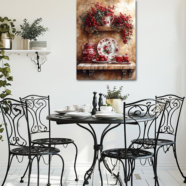 Poster Pratos vermelhos e brancos, prateleira do Pote de  (Criador carregado)