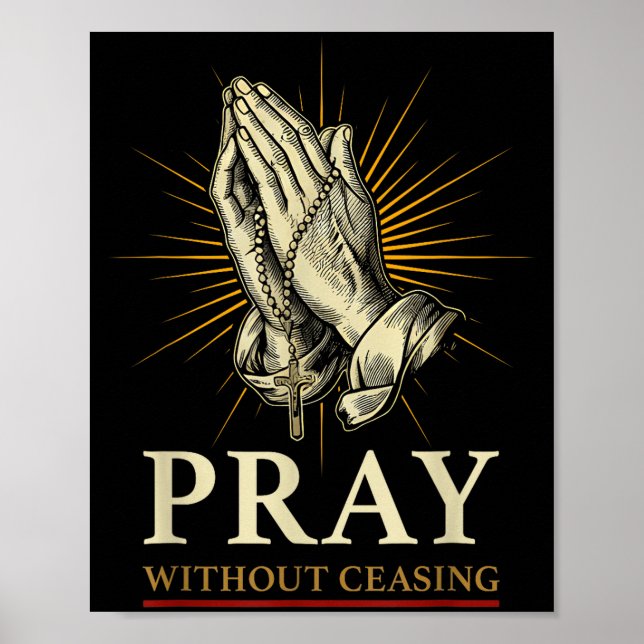 Poster Praying Hands Jesus Cross Rosary Faith Devotion Pr (Frente)