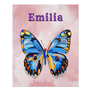 Pôster Pré-disquete Personalizado de Borboleta Azul Rosa