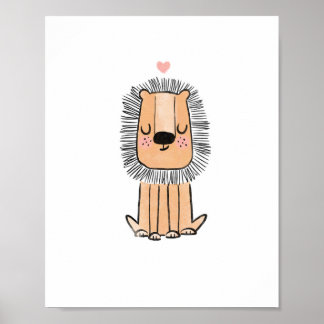 Poster Pré-escola de berçários de pintura aquosa de leão