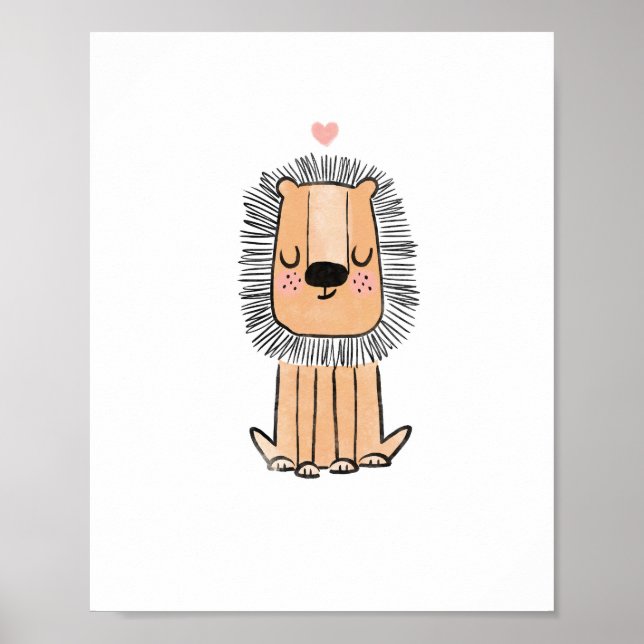 Poster Pré-escola de berçários de pintura aquosa de leão (Frente)