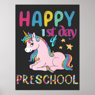 Poster Pré-Escolar Unicórnio Primeiro Dia Da Escola