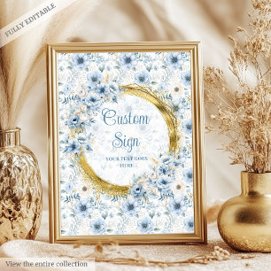 Poster Precioso de flores azuis poeirentas dourado bebê p