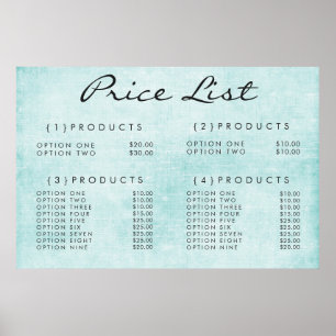 Poster Preço do Serviço de Parede Azul Turquesa Menu Impr