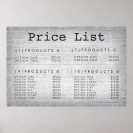 Poster Preço do Serviço de Parede de Tijolos Menu Impress