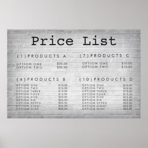 Poster Preço do Serviço de Parede de Tijolos Menu Impress