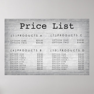 Poster Preço do Serviço de Parede de Tijolos Menu Impress