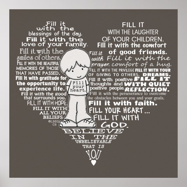 Poster Preencha Seu Coração-Letras Brancas/Castanho Escur (Frente)