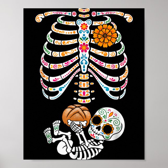 Poster Pregnancy Skeleton Dia De Los Muertos Mexican Bell (Frente)