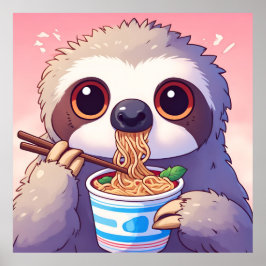 Poster Preguiça Adorável Comendo Ramen