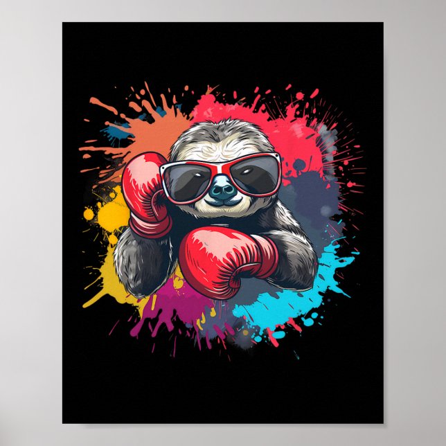 Poster Preguiça Boxeadora Com Luvas de Boxe Kickboxing En (Frente)
