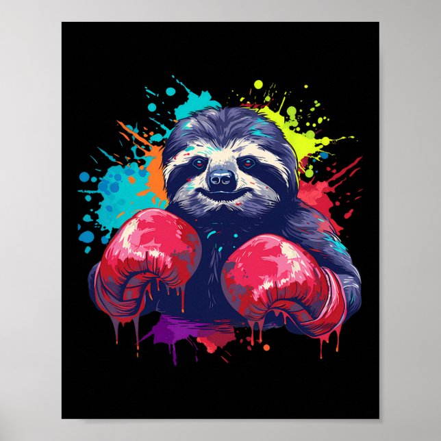 Poster Preguiça Boxeadora Com Luvas de Boxe Kickboxing En (Frente)