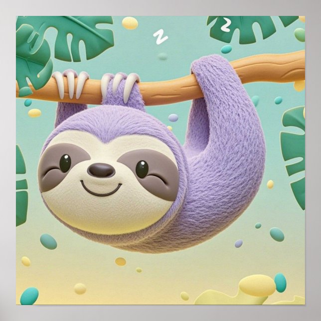 Poster Preguiça de desenho animado pendurada em um galho  (Frente)