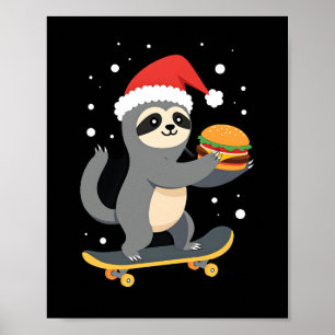 Poster PREGUIÇA DE NATAL Preguiça de skate engraçado de N