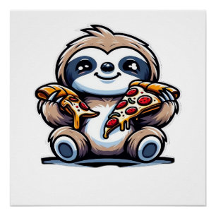 Pôster Preguiça engraçada comendo Pizza, Amante de Animai