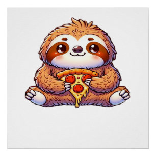 Pôster Preguiça engraçada comendo Pizza, Camiseta Clássic