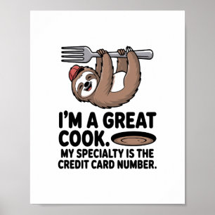 Poster Preguiça Engraçada Cozinheira Pendurada num Garfo