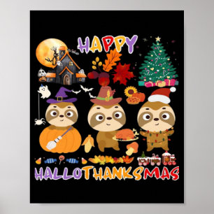 Poster Preguiça Feliz Hallothanksmas Engraçado Dia das Br