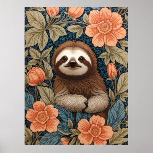 Poster Preguiça Fofa Elegante Floral Inspirada em William