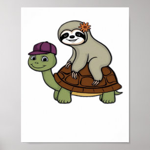 Poster Preguiça montando uma tartaruga Camiseta Clássica