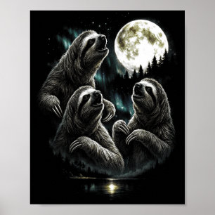 Poster Preguiça uivando 3 lua estilo retrô vintage engraç