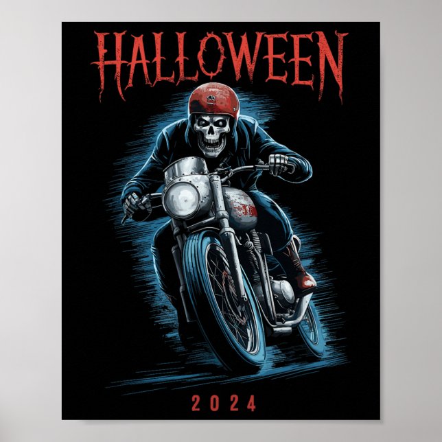 Poster Preguiçoso Do Esqueleto Biker Na Spoo De Halloween (Frente)