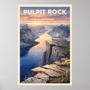 Poster Preikestolen Pulpit Rock Noruega Viagem Vintage