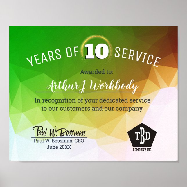 Poster Prêmio de aniversário do funcionário universal de  (Frente)