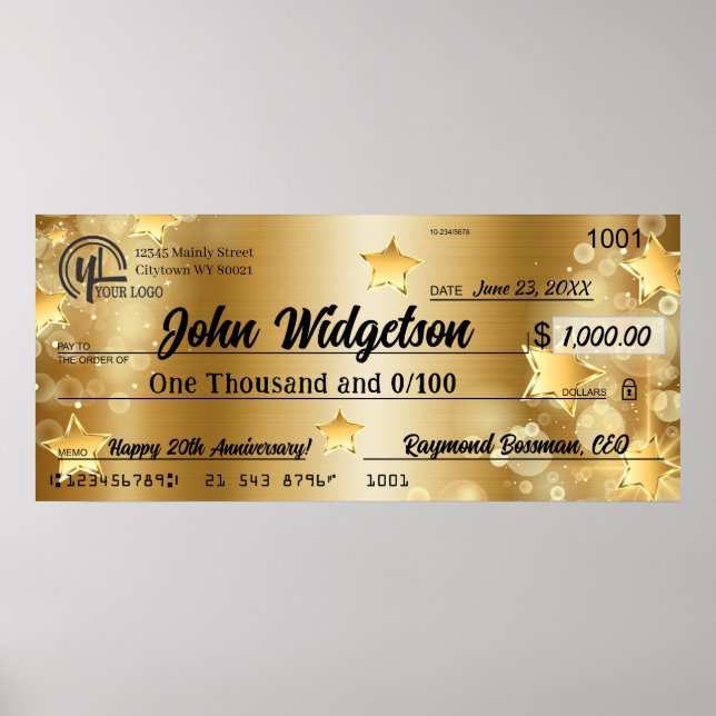 Poster Prêmio de bônus de caridade de cheque de apresenta (Frente)