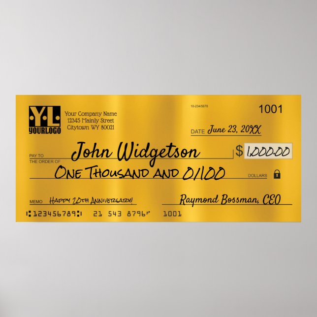 Poster Prêmio de bônus de caridade de cheque de apresenta (Frente)