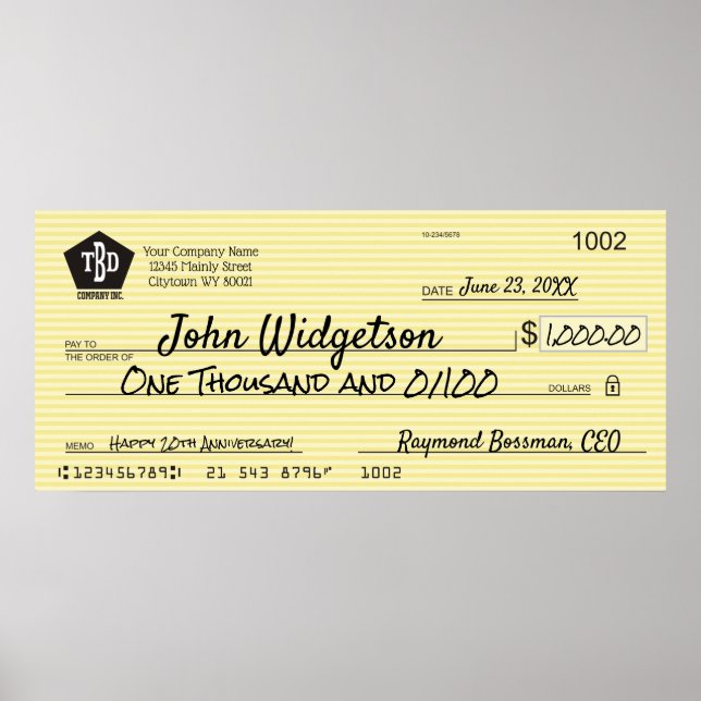 Poster Prêmio de bônus de caridade de cheque de apresenta (Frente)